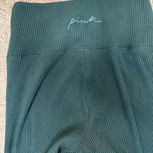 PINK Victoria's Secret Forest Green Ribbed Leggings Size Small